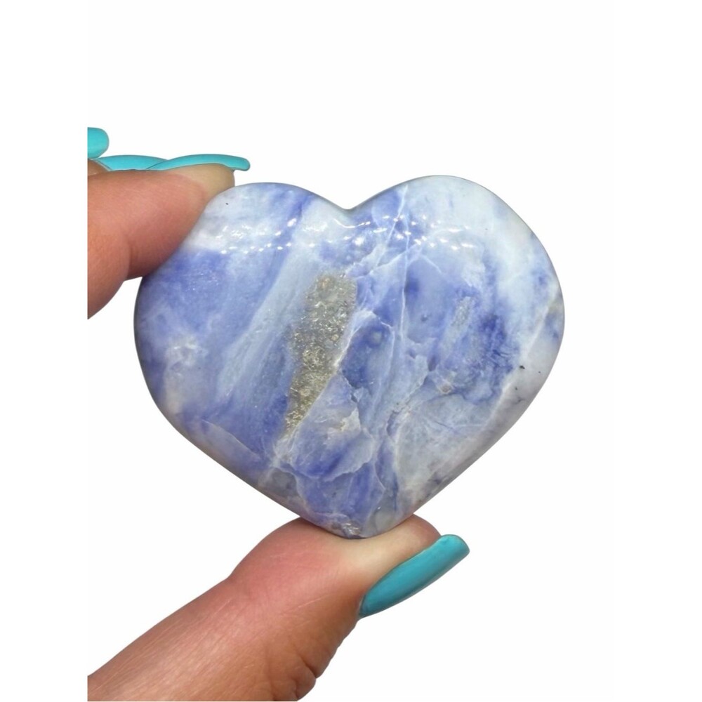 Blue Calcite Heart Natural Stone Crystal Puffy Carved Carving